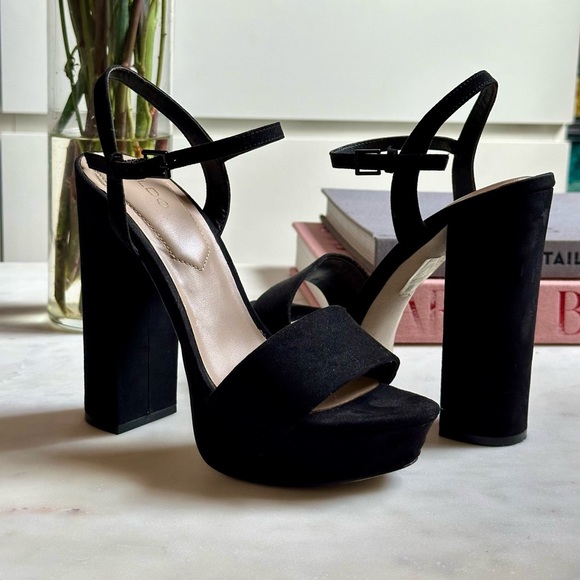 Aldo Black Suede Platform Heels - Picture 1 of 7